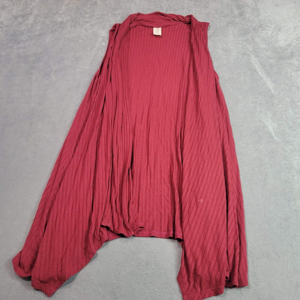 Supernova Vest Womens Large Burgundy Ribbed Open Front Sharkbite Hem Boho‎ Made